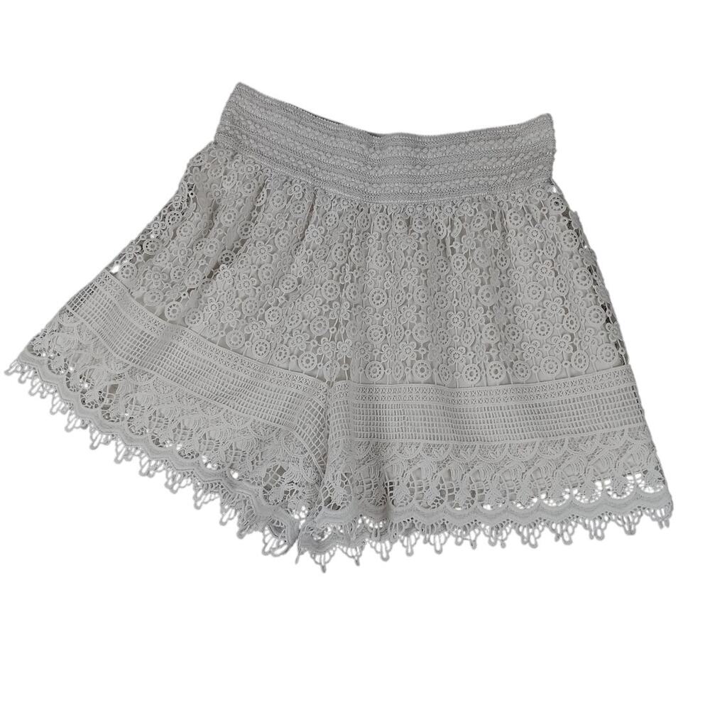 Kathy Lace Trim Shorts Womens Large White Elastic Waist Boho Pull‎ On